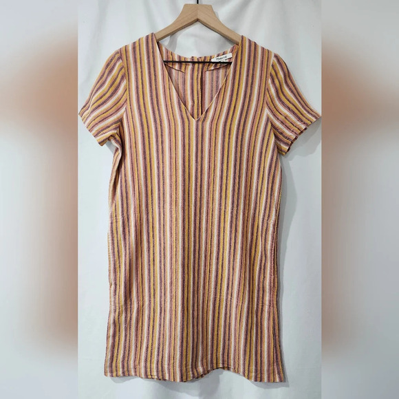 Madewell Womens Shift Dress Size XS Striped Linen Blend Buttons Euro Summer - Picture 2 of 7